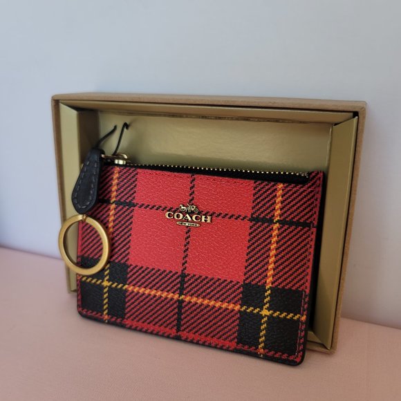 COACH Novelty Plaid Print Mini Skinny ID Case In Coated Canvas– Red Multi⭐ - Picture 10 of 15